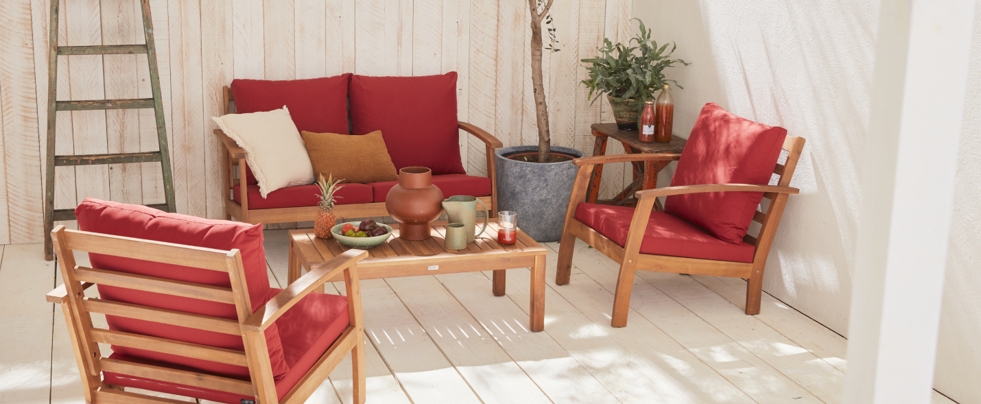 Salon de jardin en bois rouge sweeek