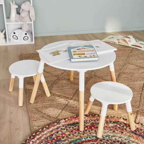 Table ronde et deux tabourets pour enfants - TOBIAS