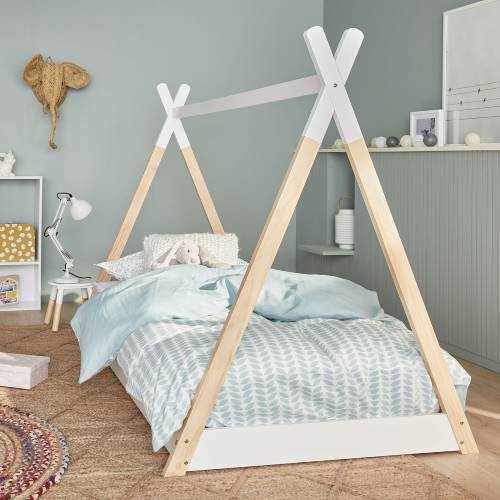 Lit tipi 90x190 cm en pin naturel blanc - TOBIAS