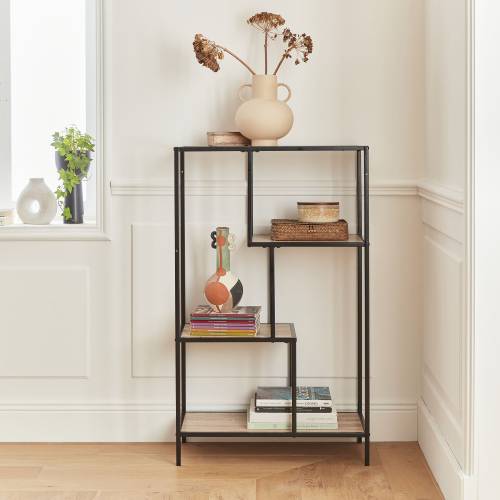 Etagère asymétrique en bois métal noir & décor bois - LOFT