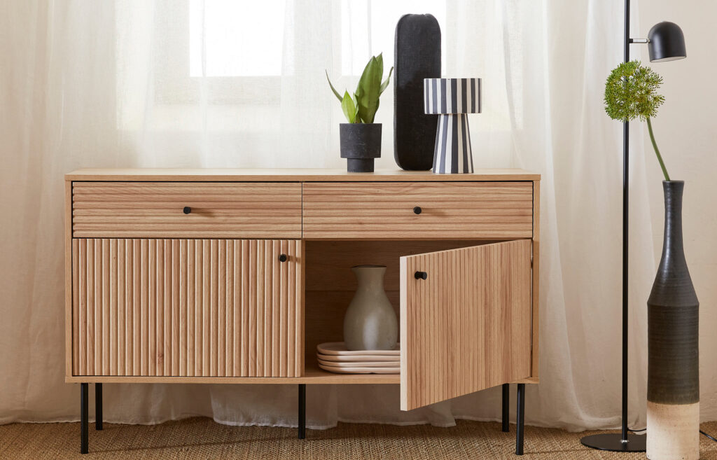 Buffet de rangement bois rainuré 120 cm