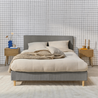 Lit velours côtelé gris 